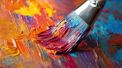 Wall Mural - paintbrush with a fresh application of bright paint.