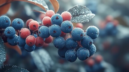 Sticker - Close-up of Blueberries with Dew Drops