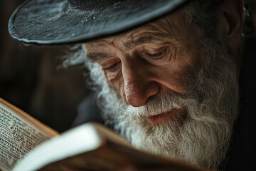 Canvas Print - Elderly Jewish Man Deep in Torah Study on Yom Kippur  