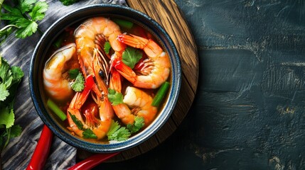 Indulge in the zesty and spicy flavors of Tom Yum Goong, a classic Thai dish