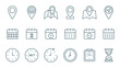 © Amina - Time, calendar and location line icons set. Point, map, gps navigator, timing, timer, alarm. Isolated on a white background. Pixel perfect. Editable stroke. 64x64.