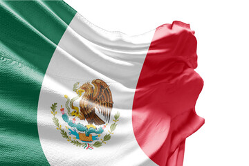 Mexico flag waving on white background with clipping path. Cliping path is easily cutout the flag. Mexico national flag for independence day.