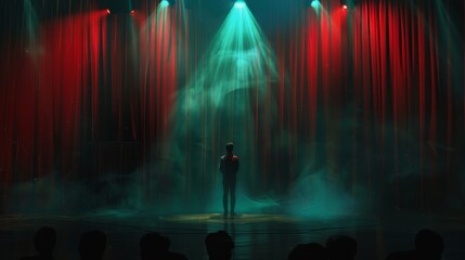 Dramatic Silhouette of Solo Performer on Illuminated Stage with Colorful Lighting