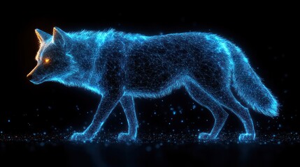 Wall Mural - Wolf in Blue Light, Digital Art