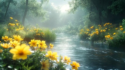 Canvas Print - Serene River Flowing Through a Lush Forest