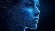 © Barosanu - An artistic representation of a human face in profile, intertwined with a complex web of blue digital lines, illustrating technology's connection to humanity.