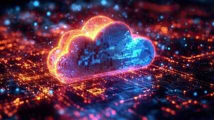 Wall Mural - a 2d rendering highlights the concept of cloud computing technology, focusing on modern advancements