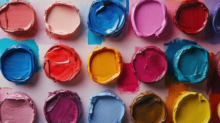 Wall Mural - picture a set of colorful acrylic paints arranged in neat rows.