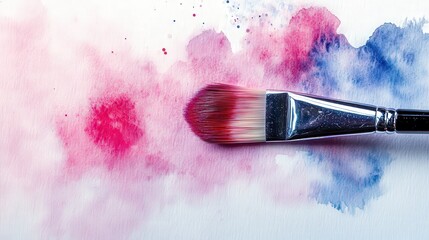 Wall Mural - picture a set of watercolor paints with a brush dipped in one of the hues