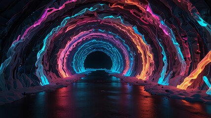 Wall Mural - Abstract colorful tunnel with glowing lights.