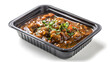 © anan - Black plastic rectangular container of Thai food isolated white background