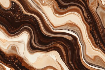 Fototapete - Coffee and cream blend together, forming a striking marbled pattern with rich, swirling browns and creamy whites. Generative AI
