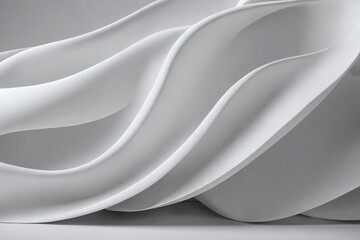 Wall Mural - The image is a white abstract piece with a wave-like pattern