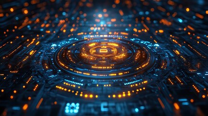 A futuristic digital background featuring cyber AI, cyberspace, and web technologies with intricate illustrations and design elements.