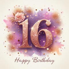 Wall Mural - Celebratory digital artwork featuring a sparkling '16' for a birthday party theme.