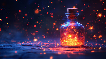 Wall Mural - small potion bottle glowing softly with little stars, creating magical atmosphere. enchanting light 