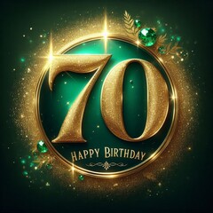 Wall Mural - Elegant 70th birthday celebration card with golden numbers and sparkling elements.