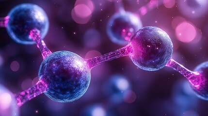Wall Mural - a vibrant and complex molecular structure in shades of blue and purple represents a scientific parti