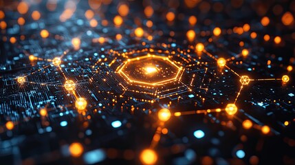 Wall Mural - ai connects social iot networks, visualized as a futuristic cyber web with atom and molecule science