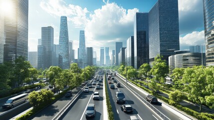 Wall Mural - Visualize a future where smart cities utilize data to improve urban living. Show smart traffic management, efficient waste management, and energy-saving technologies.