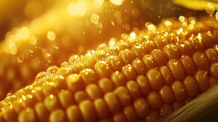 Canvas Print - Close-up of corn on the cob with water droplets, emphasizing freshness and detail in the kernels.