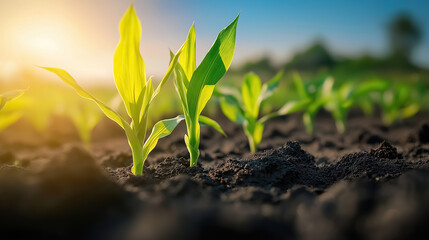 Small corn plants in the field