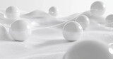 abstract scene featuring glossy white spheres scattered across soft, textured white surface. composition evokes sense of calm and minimalism, perfect for modern design