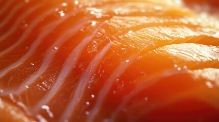 Sticker - Detailed close-up of raw salmon fillet, showing off its fresh, smooth texture and bright orange-pink hue.