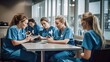 © cusniatul - Group of Female Nurses on Break in Hospital Cafeteria