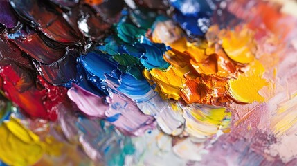 visualize an palette with paint mixing on the surface.