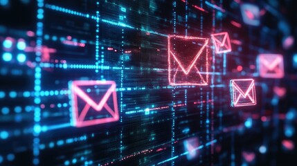 Abstract email marketing icons with a focus on automation and spam filtering technology for optimized campaigns