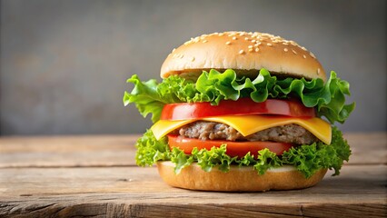 Delicious hamburger sandwich with lettuce, tomato, and cheese