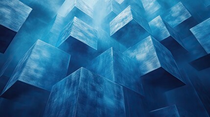 An abstract blue cubic landscape designed for technology themes and concepts.