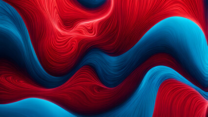 The abstract background composed of blue and red liquid wave shapes is full of artistic sense