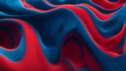 The abstract background composed of blue and red liquid wave shapes is full of artistic sense