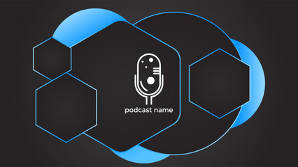 Wall Mural - PODCAST GRADIENT DARK BACKGROUND WITH HEXAGON GEOMETRIC SHAPES COLOR SIMPLE TEMPLATE DESIGN VECTOR. GOOD FOR COVER DESIGN, BANNER, WEB,SOCIAL MEDIA