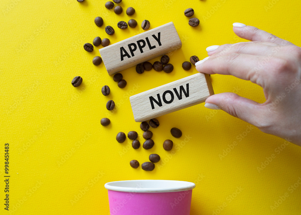 Apply now symbol. Concept word Apply now on wooden blocks. Beautiful ...