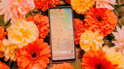 Vibrant Phone Surrounded by Colorful Flowers