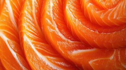 Sticker - Raw salmon fillet slices in close-up, showcasing the rich color and texture of the fish, perfect for food presentations.