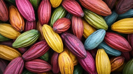 A heap of vibrant cocoa (Theobroma cacao) seeds near Choroni, Venezuela.