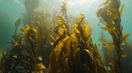 Vibrant Underwater Kelp Forest with Swaying Seaweed in Captivating Aquatic Habitat