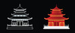 © ArtDawn - set of Chinese Temple vector illustration on black Isolated