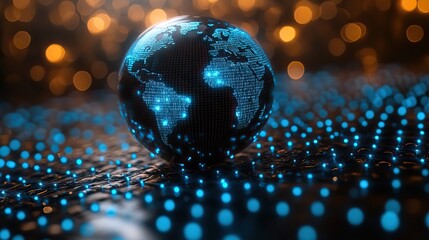 Wall Mural - the abstract holographic world globe with connection points symbolizes social media and global conne
