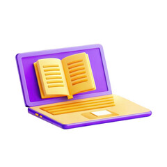 Wall Mural - a colorful 3d illustration of a laptop with an open book on the screen, symbolizing online education