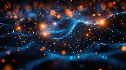 Wall Mural - the abstract tech background features interconnected cyber cells, quantum computing, and global data