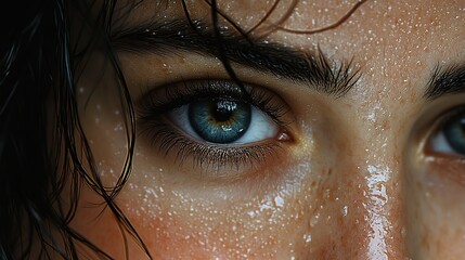 Wall Mural - Close Up Portrait of a Woman's Eye with Water Droplets