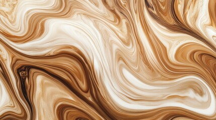 Poster - Coffee and cream blend together, forming a gorgeous marbled pattern in rich brown and white hues, showcasing fluid movement and texture. Generative AI