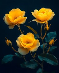 Wall Mural - A bunch of yellow roses on a dark blue background