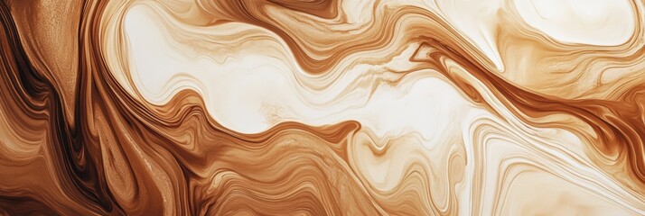 Poster - Coffee and cream swirl together, creating an intricate marbled pattern with warm hues and smooth transitions in a stunning display of art. Generative AI