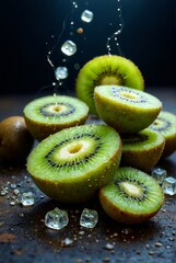 Whole kiwi fruit and his segments fruits beautiful